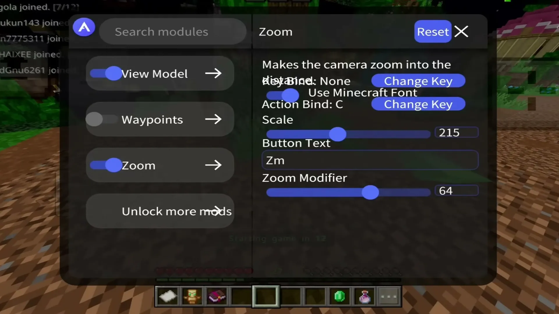 Atlas Client's Zoom module settings