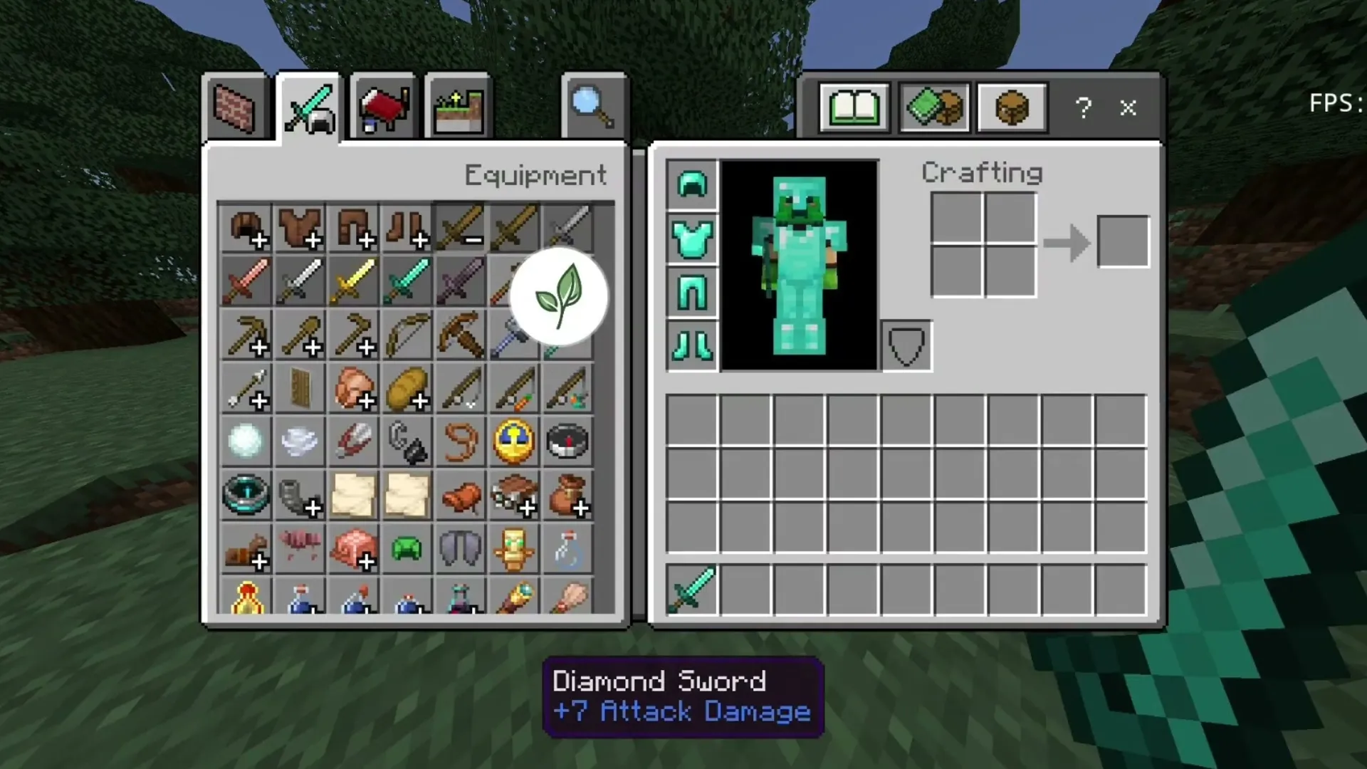 Diamond armor and sword with a custom enchantment glint color