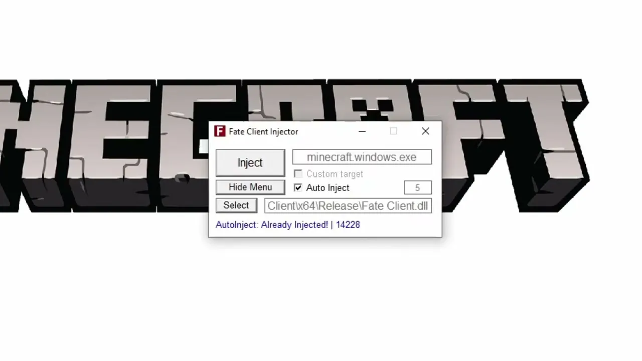 Fate Injector with Auto Inject ticked, injecting while Minecraft loads
