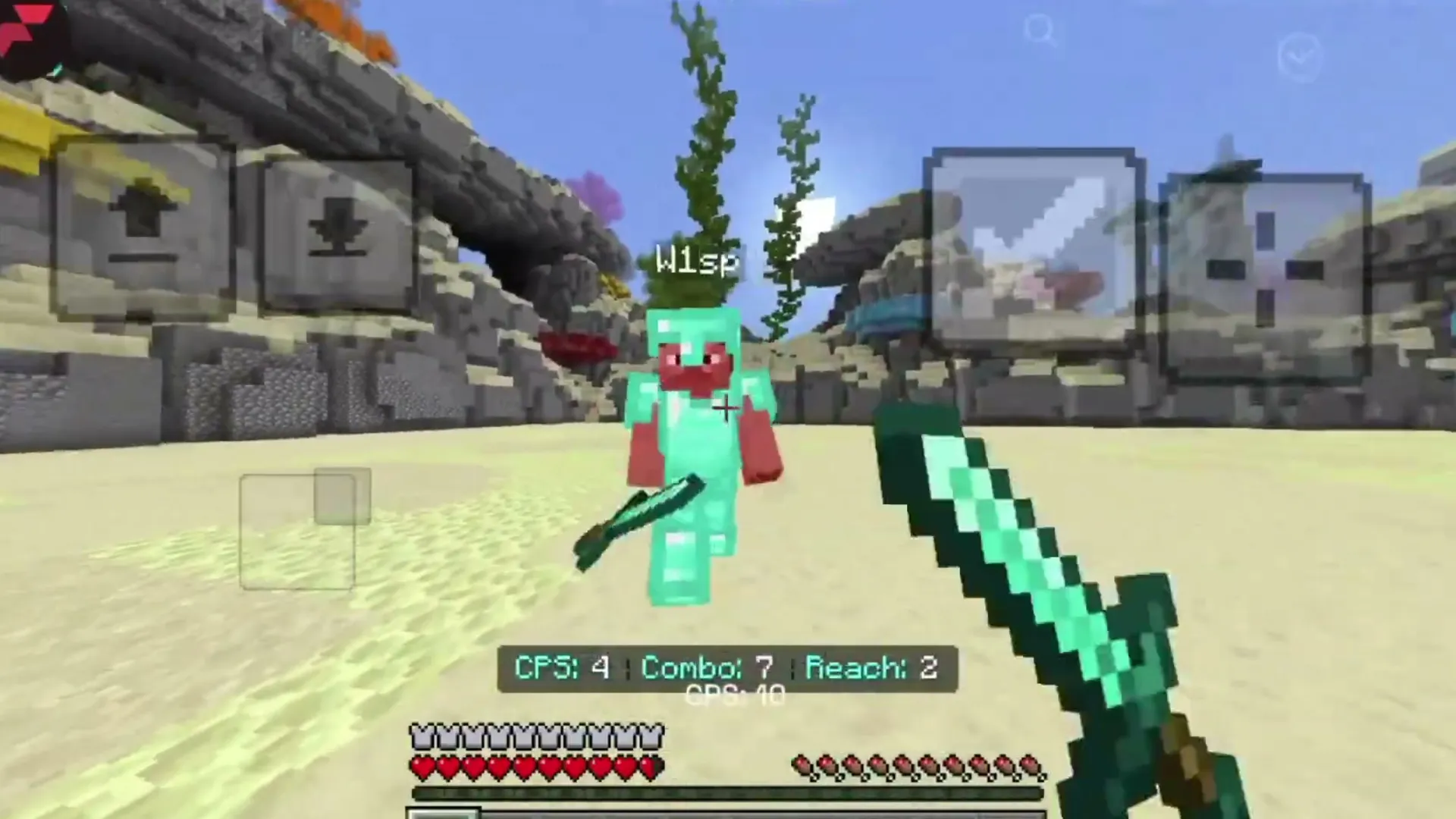 Flarial Client's HUD in a PvP fight on Minecraft PE