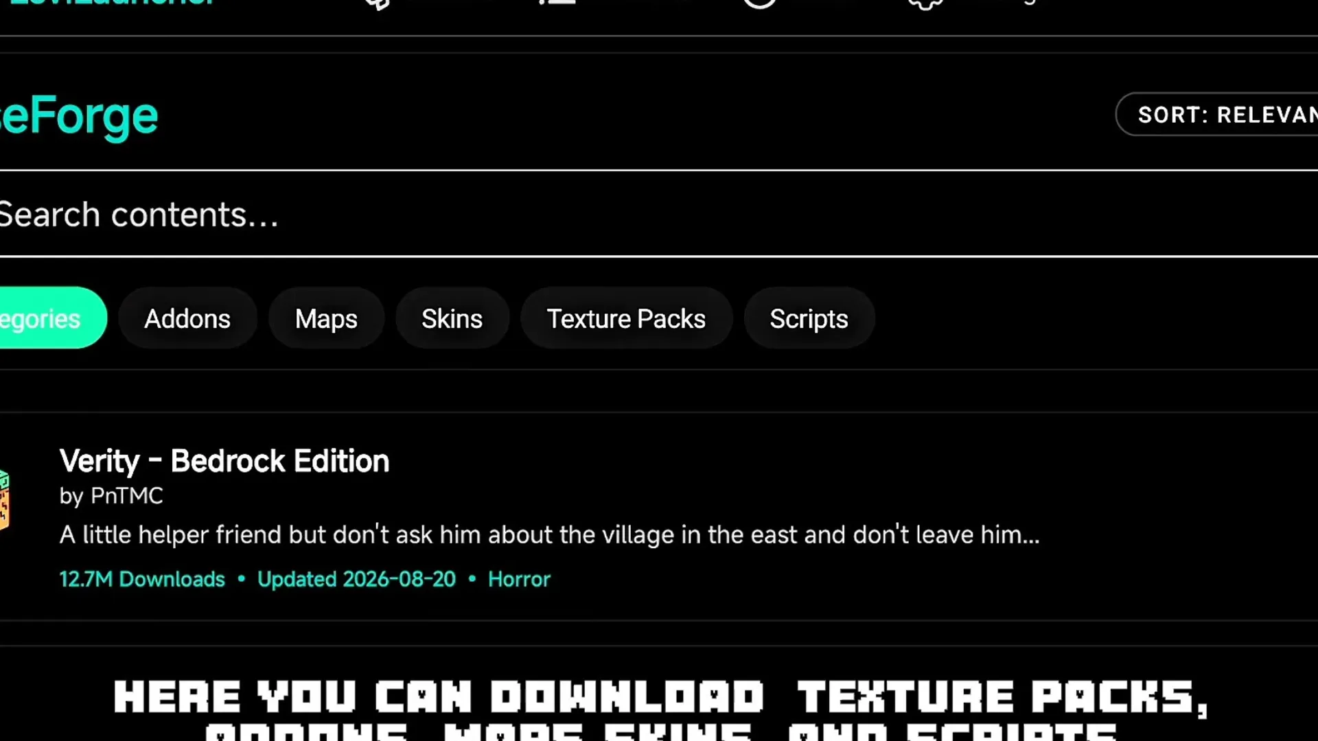 Browsing CurseForge add-ons, maps and texture packs in the launcher