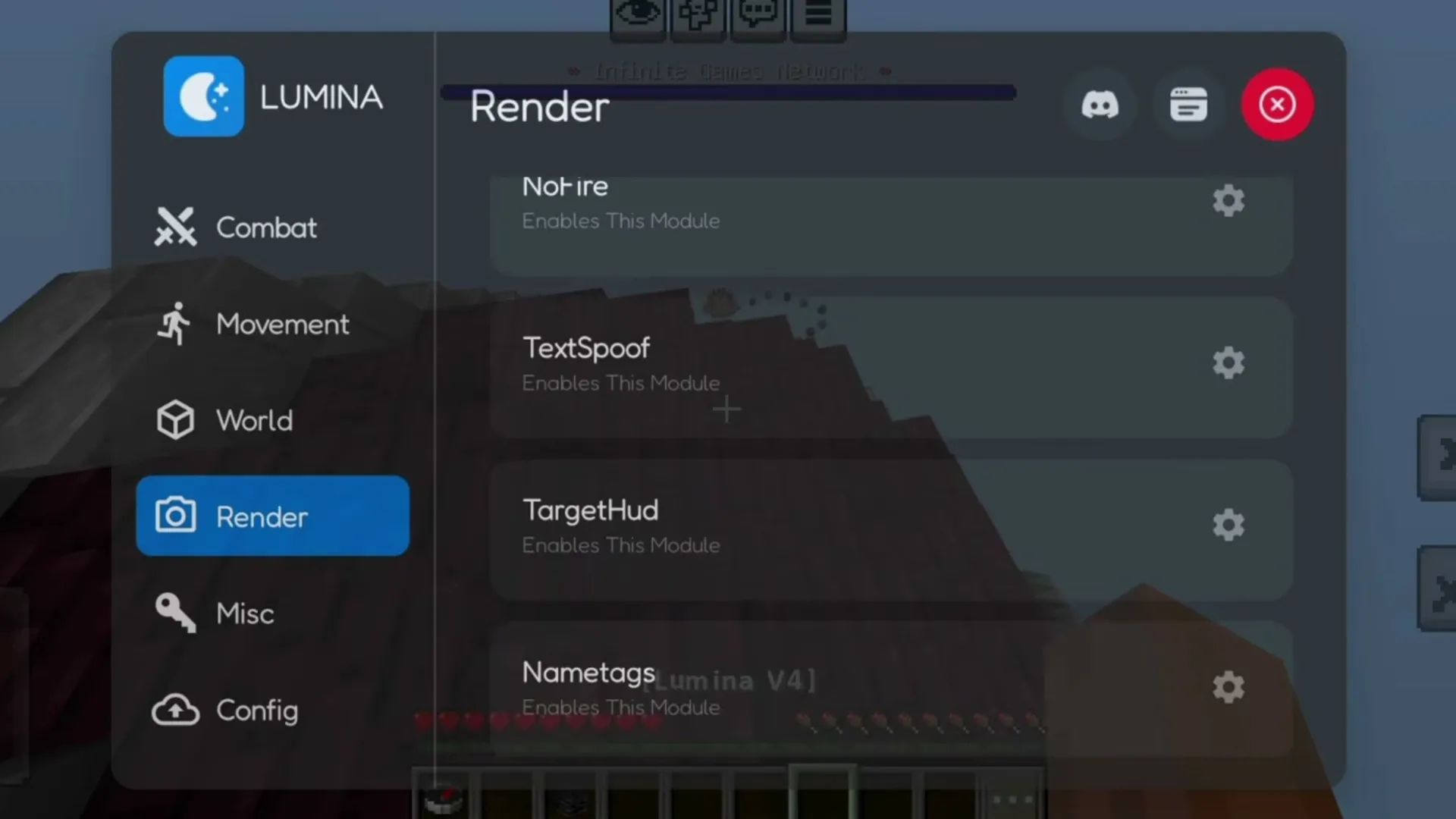 Lumina Client's Render tab